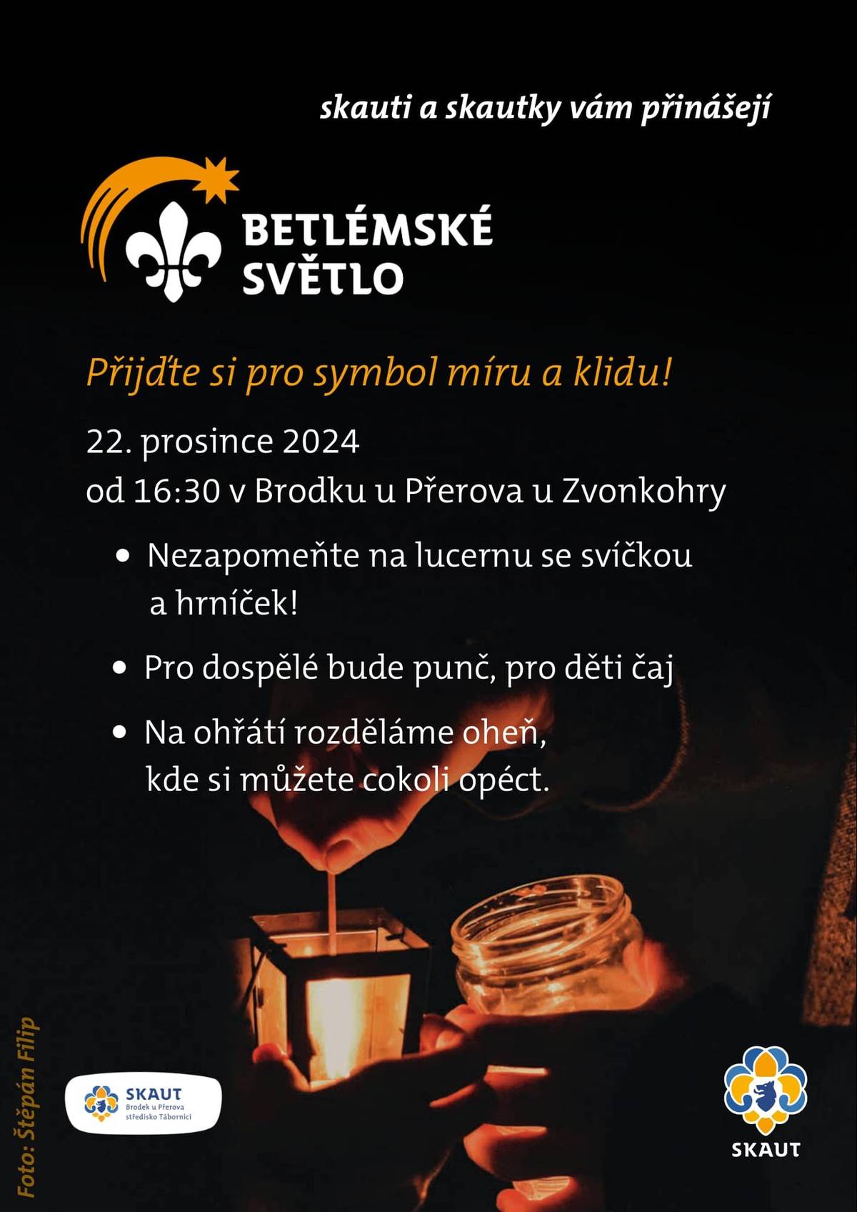 Přijďte si pro symbol míru a klidu, 22.prosince 2024 od 16:30 hodin v Brodku u Přerova u Zvonkohry.