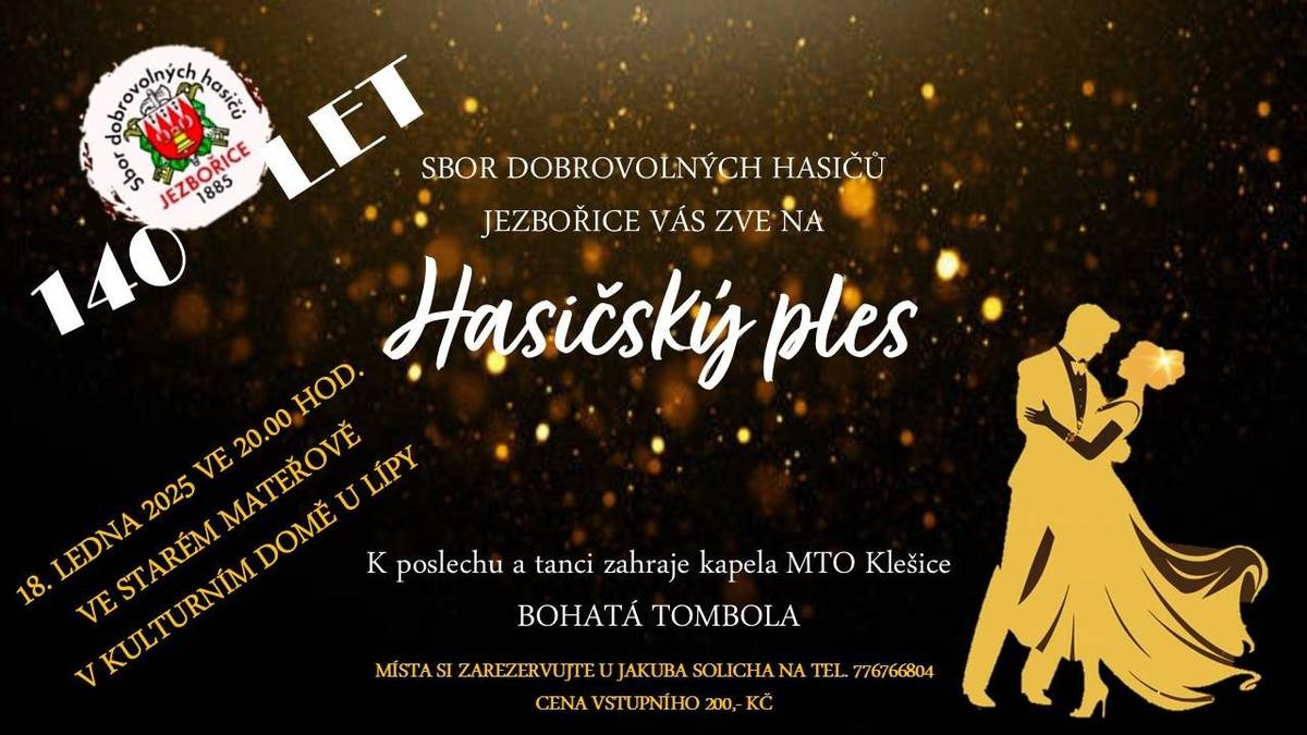 V Obecním domě u Lípy ve Starém Mateřově proběhne již 16. ročník našeho plesu . Těšit se můžete na bohatou tombolu. K tanci a poslechu zahraje MTO Klešice pod vedením Vladimíra Berana. Vstupné 200,- Vstupenky možné zakoupit u Jakuba Solicha 776 766 804.