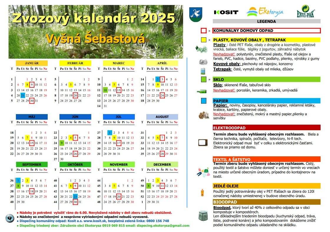 Vážení občania,  v prílohe pripájame zvozový kalendár na rok 2025.