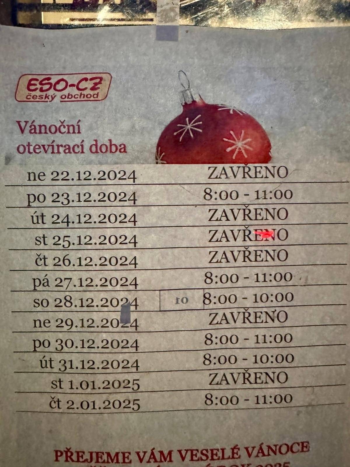 Prodejní doba o svátcích