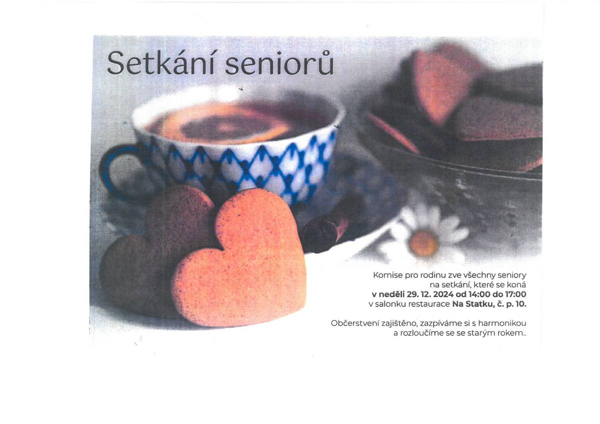 Zveme všechny seniory na poslední letošní setkání do salonku restaurace na Statku,v neděli 29.12. od 14 hodin.
