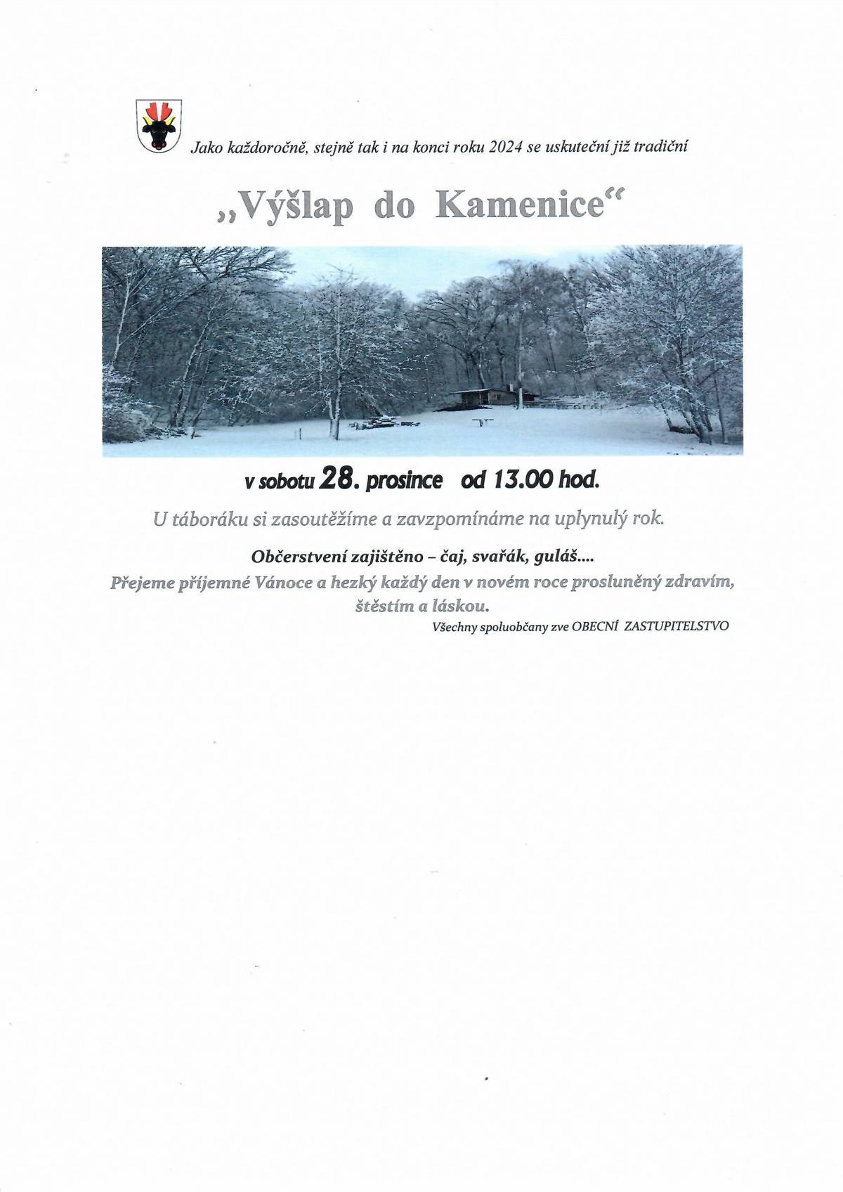 Pozvánka na tradiční VÝŠLAP DO KAMENICE - v sobotu 28.12.2024 od 13:00h.