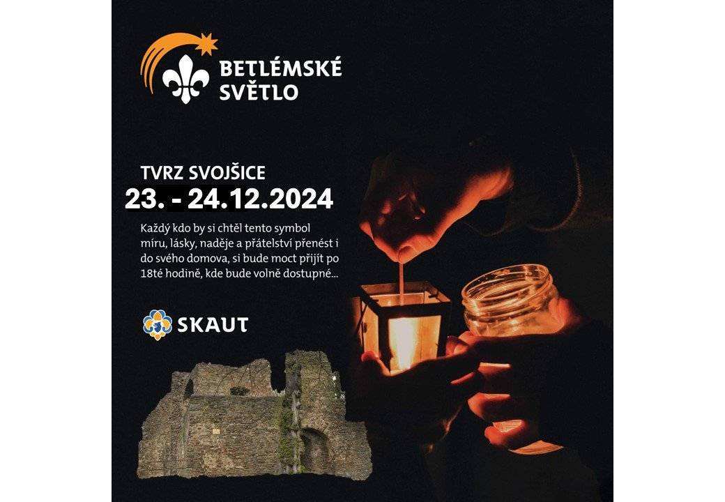 Od dnešní 18té hodiny si budete moci zapálit svou lucerničku, svíčku nebo petrolejku betlémským světlem, které bude i během zítřka volně dostupné na tvrzi ve Svojšicích. Krásné prožití svátků vánočních Vám přeje Obec Svojšice