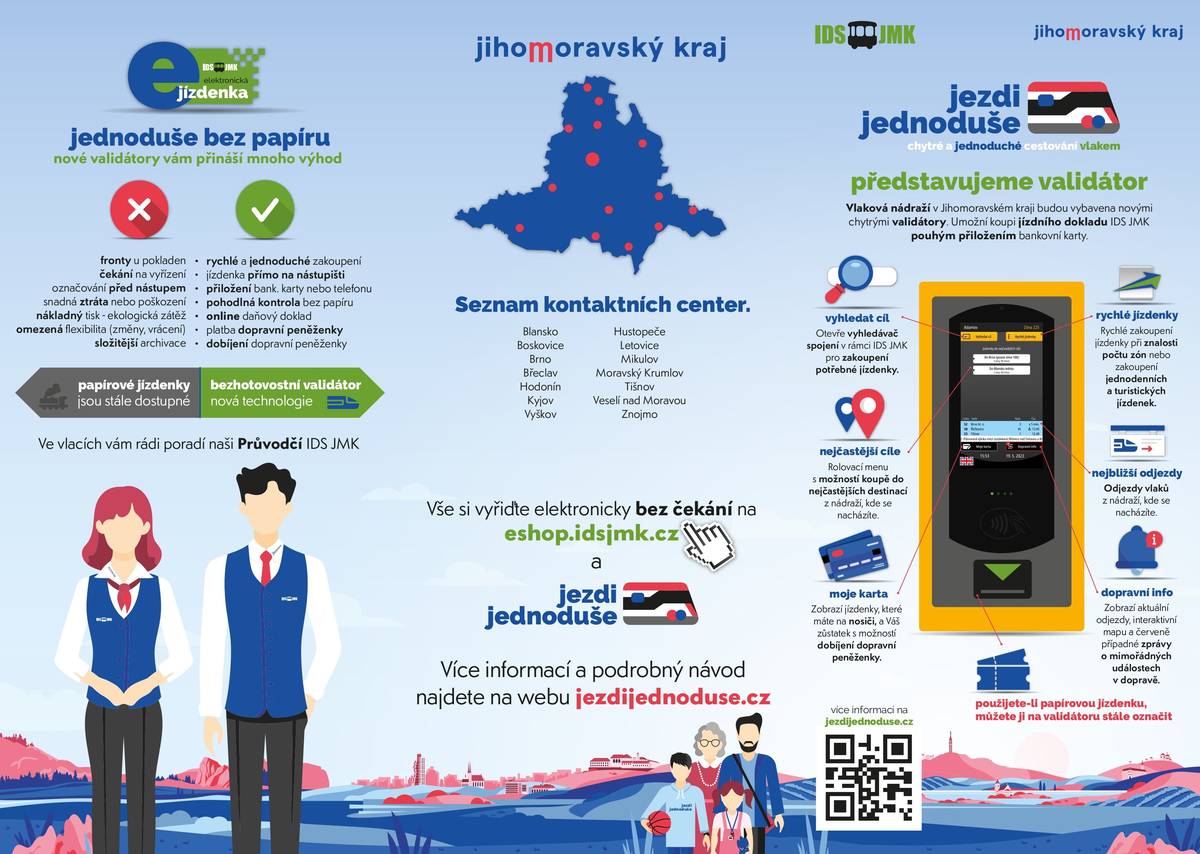 Integrovaný dopravní systém JMK zavedl elektronické jízdenky. Posíláme stručný návod, jak systém validátorů funguje. Papírové jízdenky stále platí, jen je ve vlacích již nekoupíte.