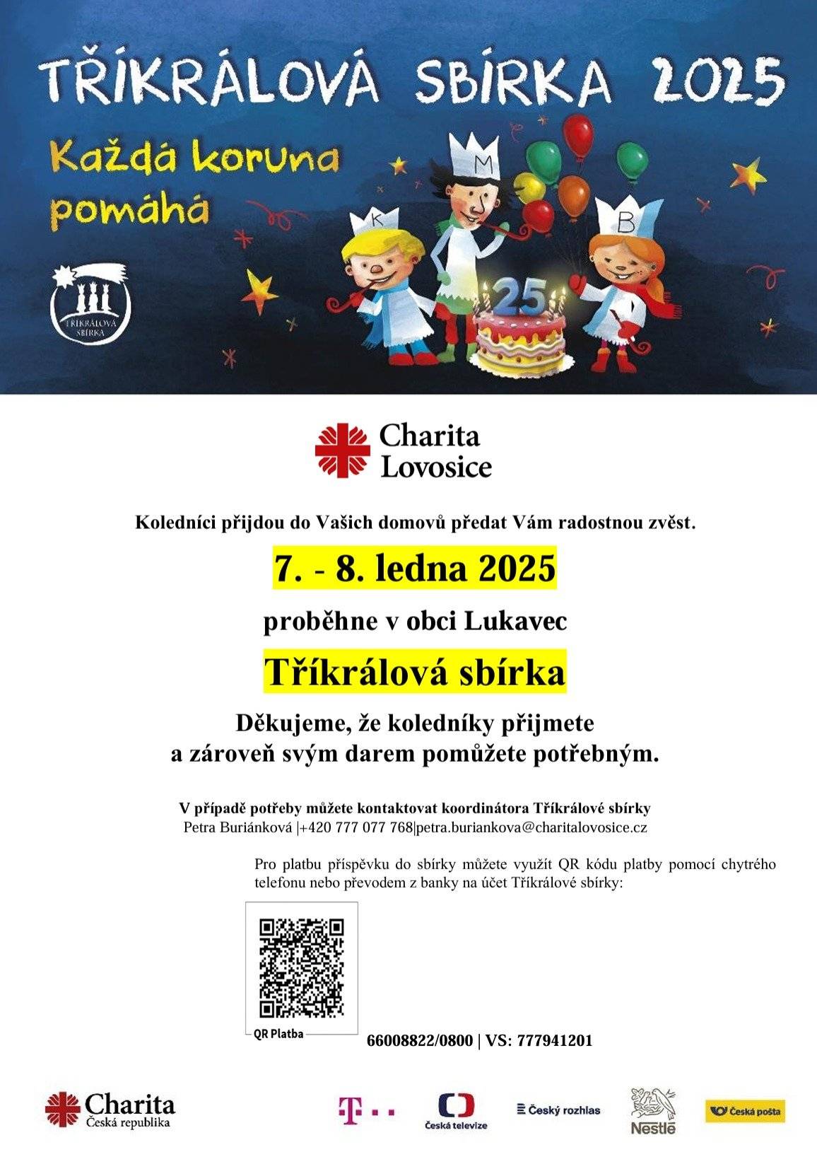 Z důvodu nemoci se tříkrálová sbírka posouvá na 7. a 8. ledna 2025