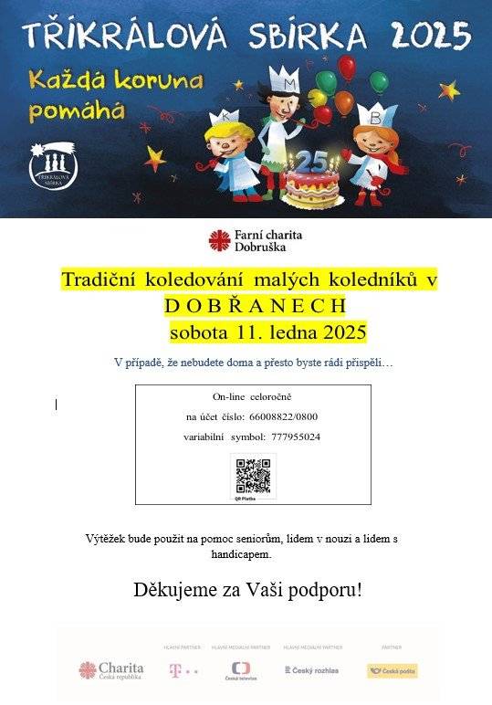 V Dobřanech proběhne Tříkrálová sbírka v sobu 11.1.2025.