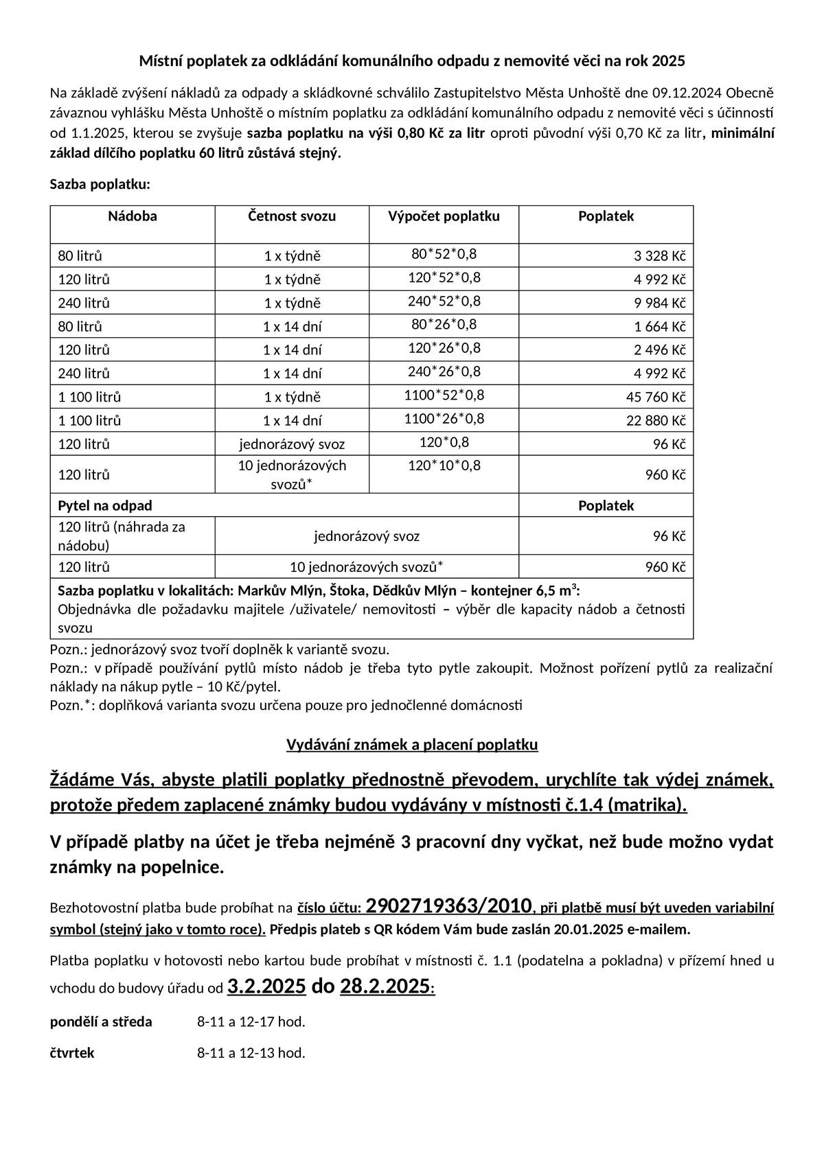 Místní poplatek za odkládání komunálního odpadu z nemovité věci na rok 2025 a místní poplatek ze psů.
