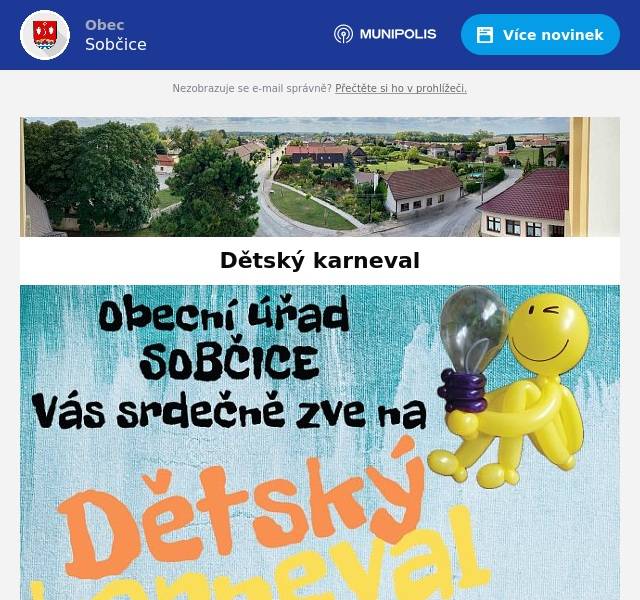 Obec Sobčice Vás zve na dětský karneval