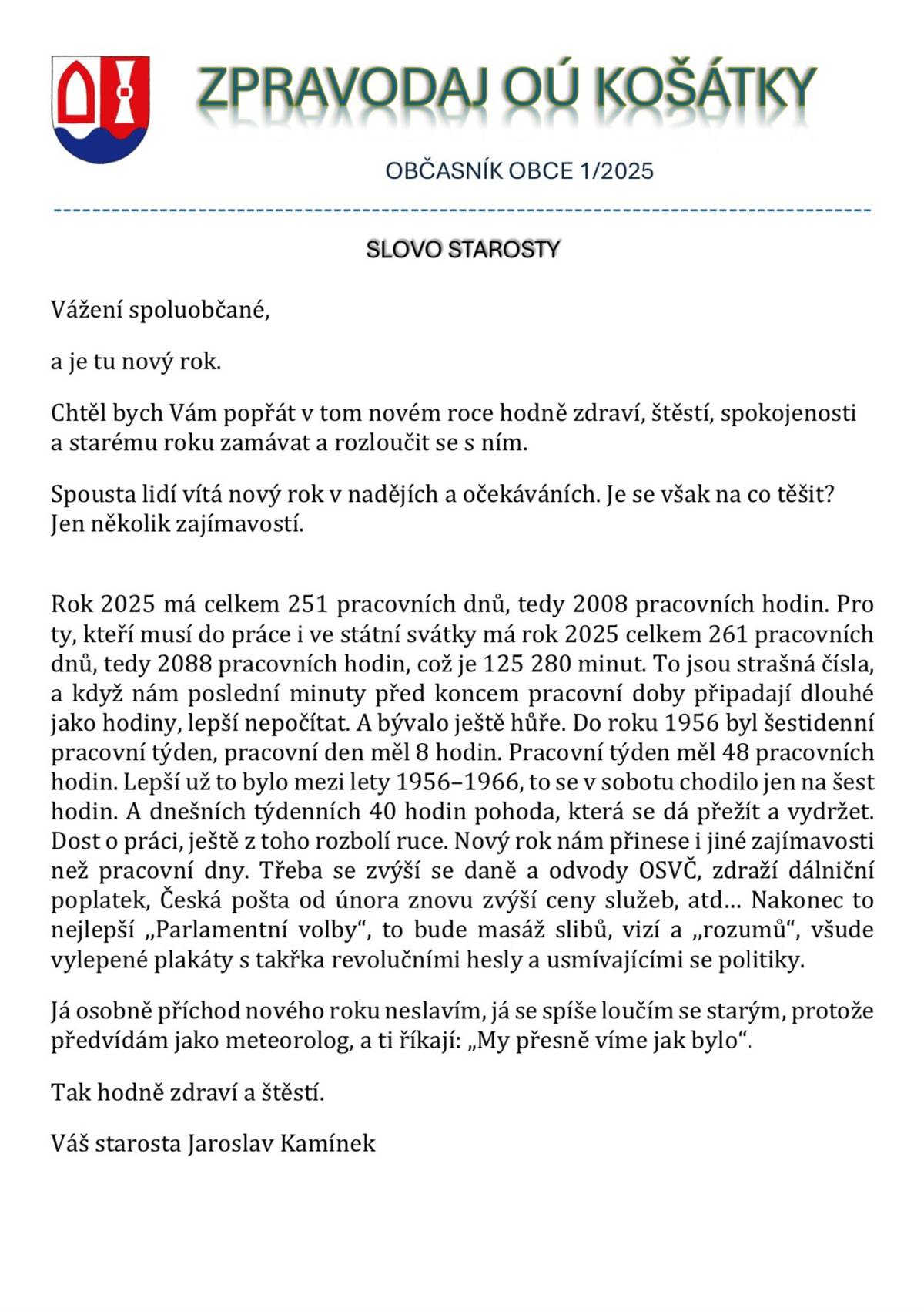 Nové vydání Zpravodaje OÚ Košátky