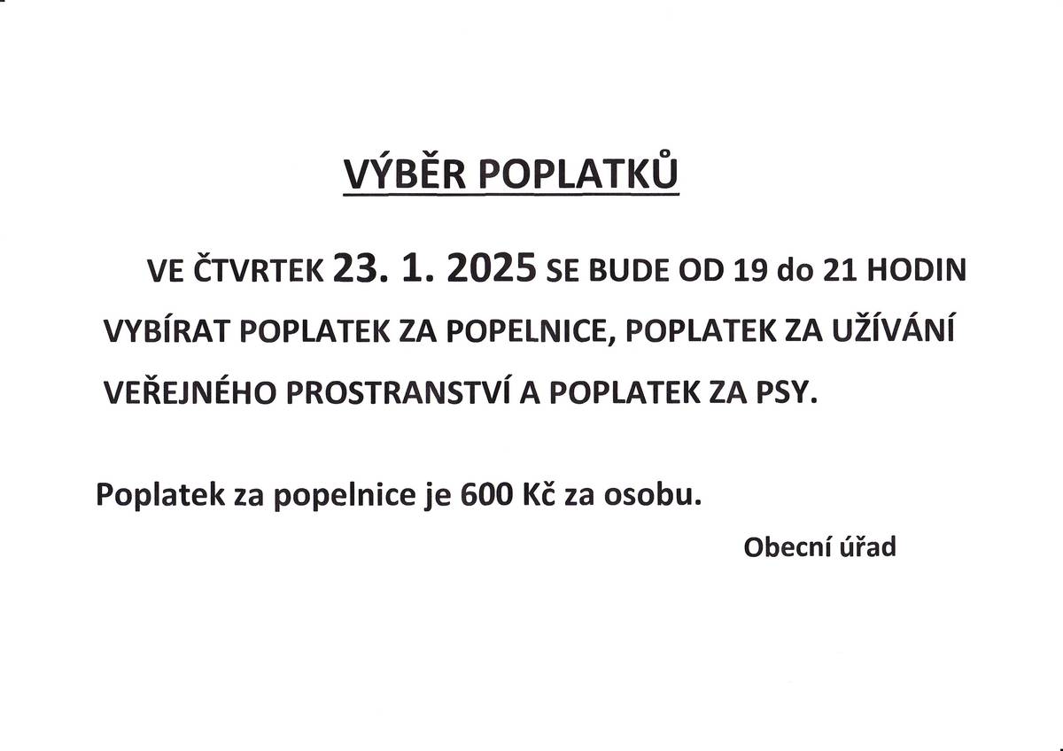 za popelnice, veřejné prostranství a psy   ve čtvrtek 23.1.2025 od 19 do 21 hodin.