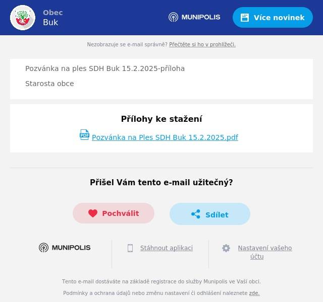 Pozvánka na ples SDH Buk 15.2.2025-příloha Starosta obce