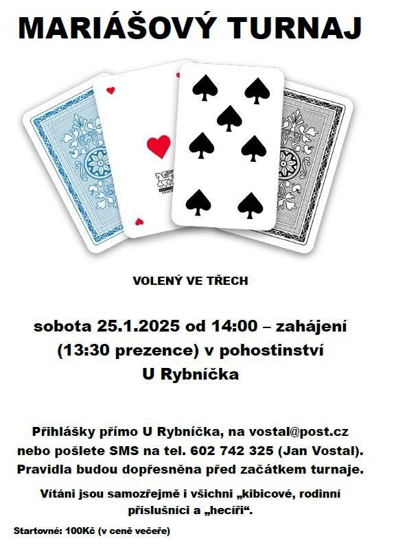 V sobotu 25.1.2025 od 14:00 U Rybníčka.