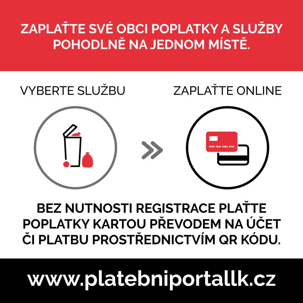 K platbě poplatků za odpad či ze psa nyní můžete využívat platební portál Libereckého kraje. Stačí jen vyplnit velikost nádoby či počet psů. Více v přiloženém letáku či přímo na https://platebniportallk.cz/obec/liberec/jermanice