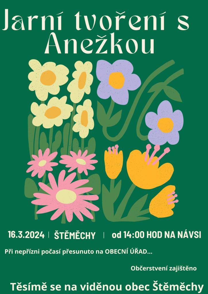Srdečně Vás zveme na jarní tvoření na návsi dne 16.3.2024 od 14:00 hod, při nepřízni počasí bude akce na obecním úřadě.  Těšíme se na Vás. Podpořil Kraj Vysočina.