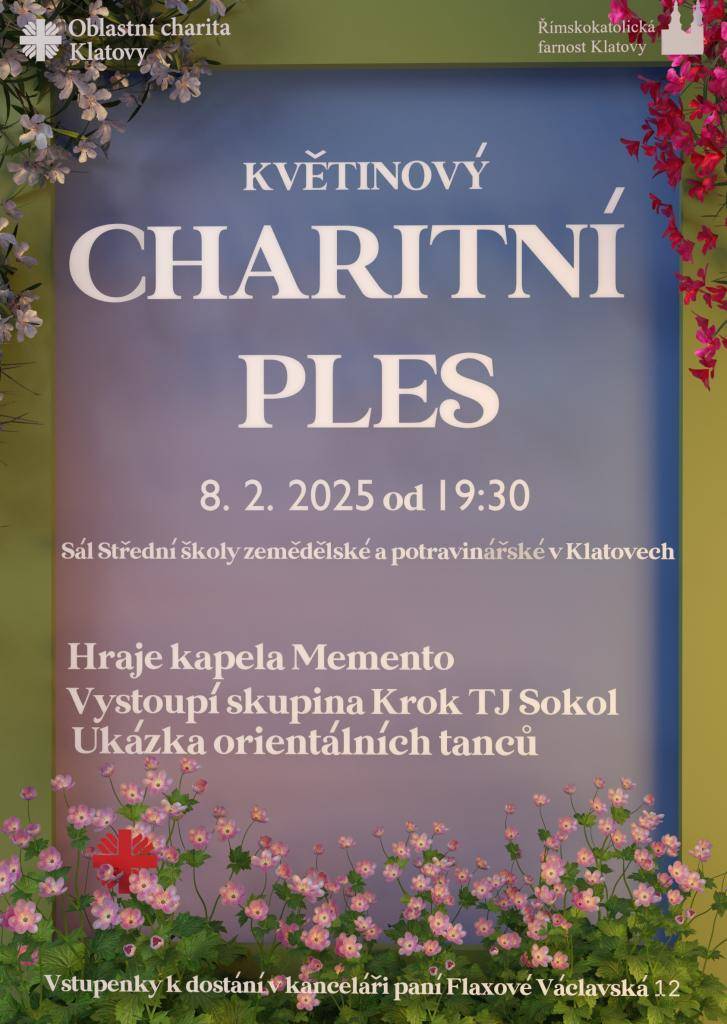 Pozvánka klatovské charity na květinový charitní ples.