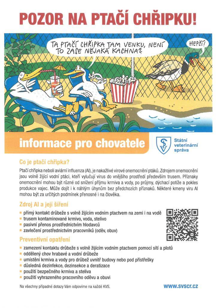 Informace o potvrzení ohniska ptačí chřipky v k.ú. Katovice
