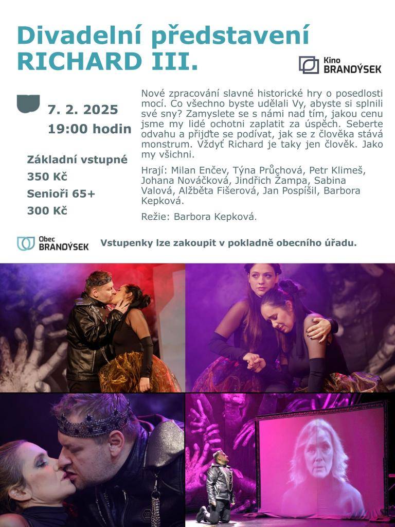 Obec Brandýsek si srdečně zve na divadelní představení RICHARD III.