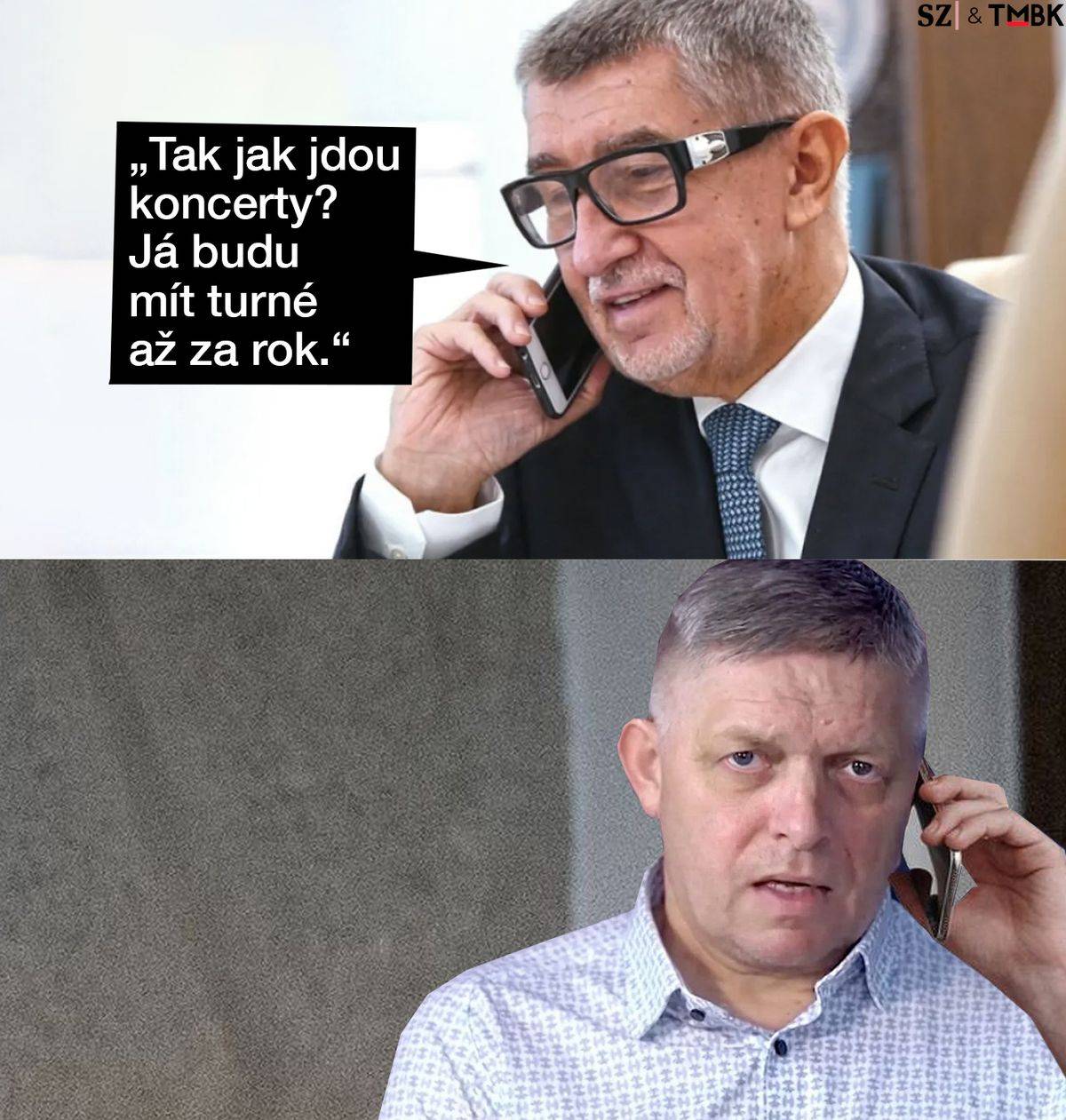 Fico čelil velkým protestům v pátek večer. Na nohou byly desetitisíce Slováků. Co na to Babiš? Koláž TMBK pro SZ.