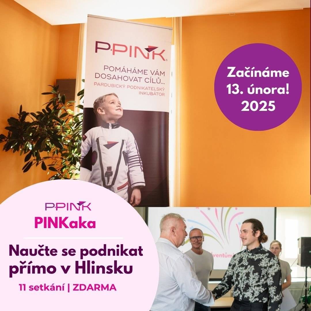 Přemýšlíte o podnikání? Letos v únoru máte jedinečnou šanci se zapojit do PINKaka akademie, která vám pomůže proměnit vaše nápady ve skutečnost. Přímo u nás v Hlinsku. Startujeme 13. února 2025, a během 11 týdnů vás čeká několik podnikatelských workshopů a konzultací, které vás navedou na správnou cestu k úspěšnému byznysu. Účast v akademii máte od nás zdarma! Zaregistrujte se na www.p-pink.cz/pinkaka a vykročte směrem k vašim podnikatelským snům.