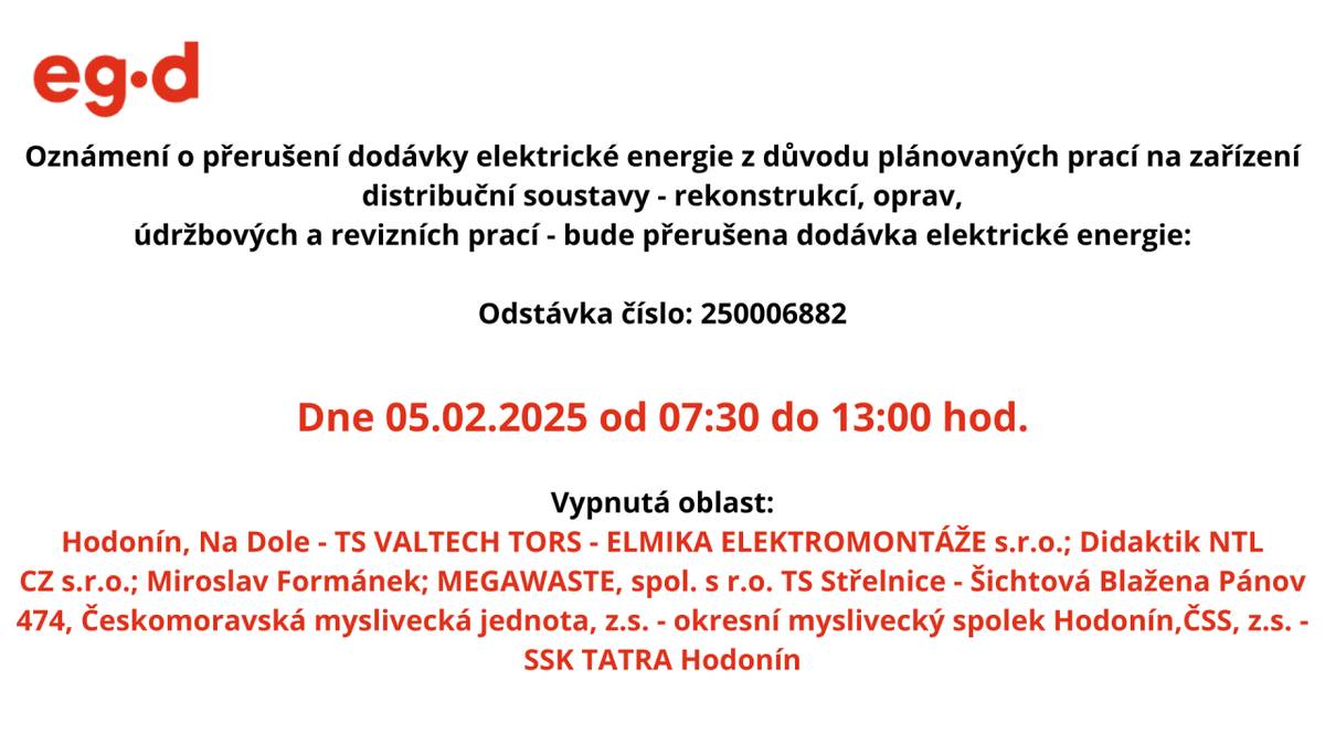 eg.d. informuje o plánované odstávce