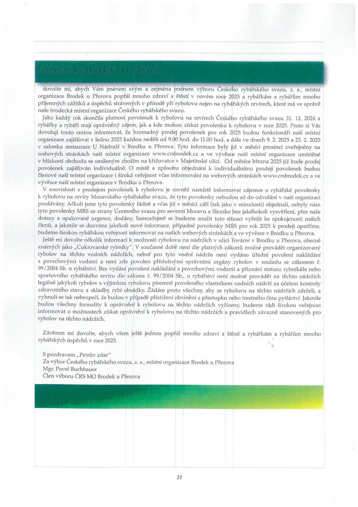 Český rybářský svaz z.s., místní organizace - informace.