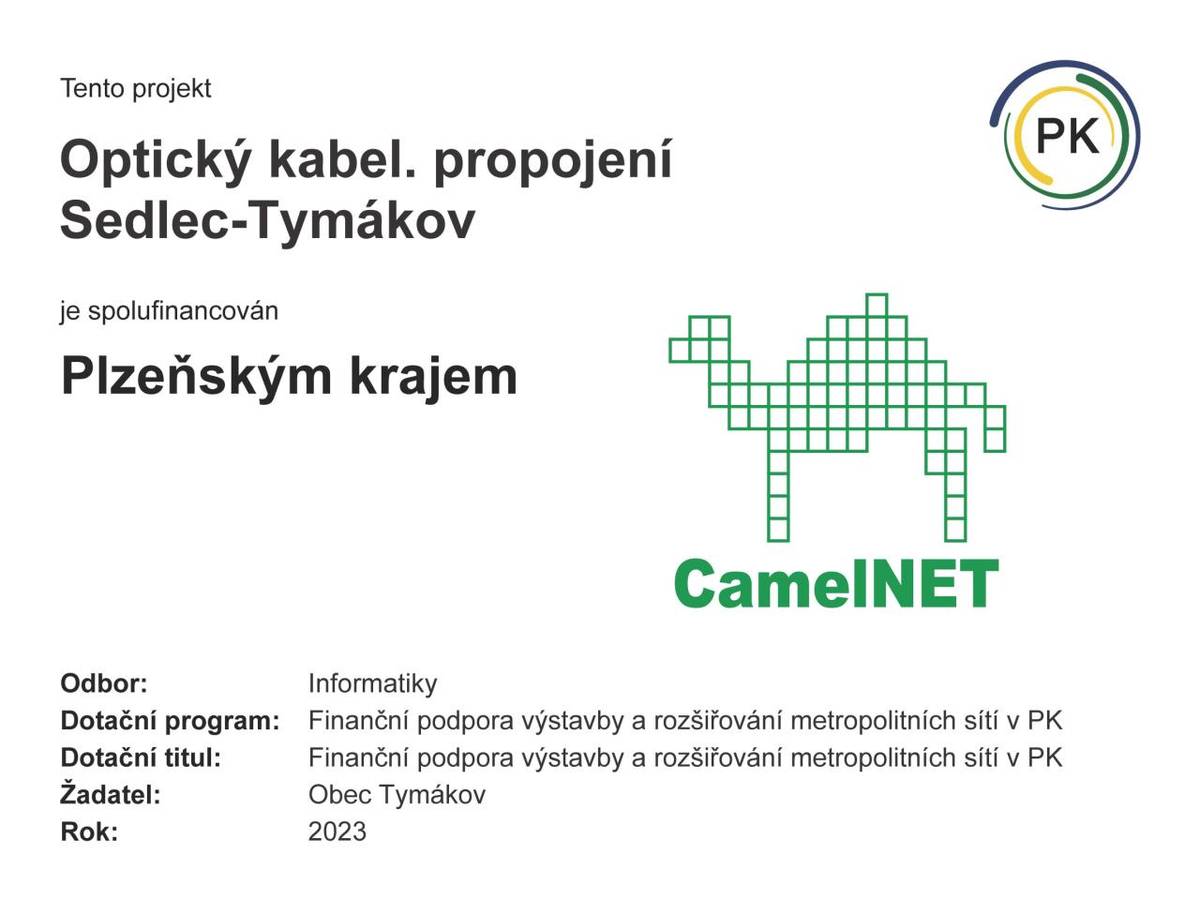 Optický kabel, propojení Sedlec-Tymákov