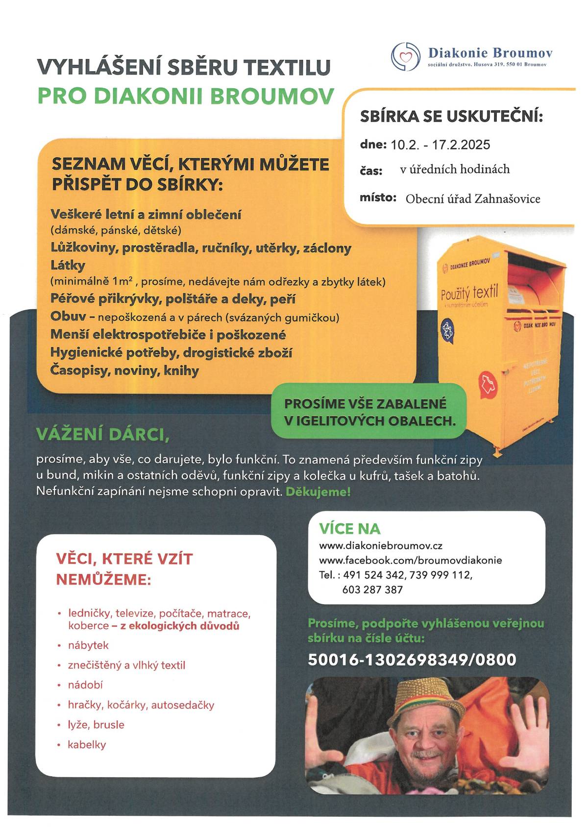 Přinášejte prosím pouze věci uvedené v letáku