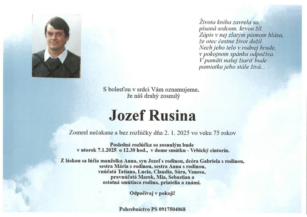 Smútočné oznámenie Jozef Rusina
