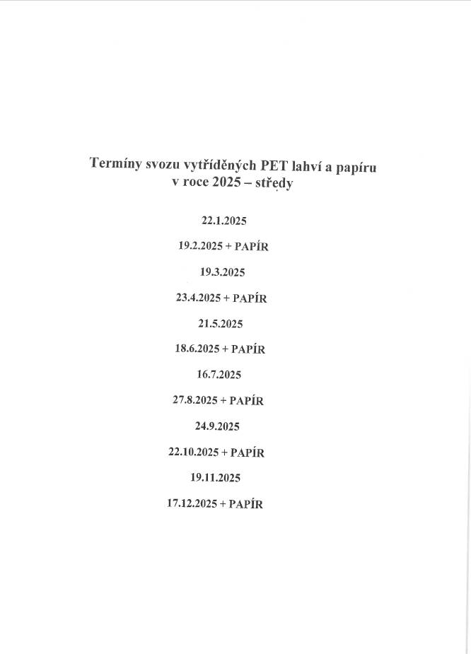 rozpis svozu separovaného odpadu