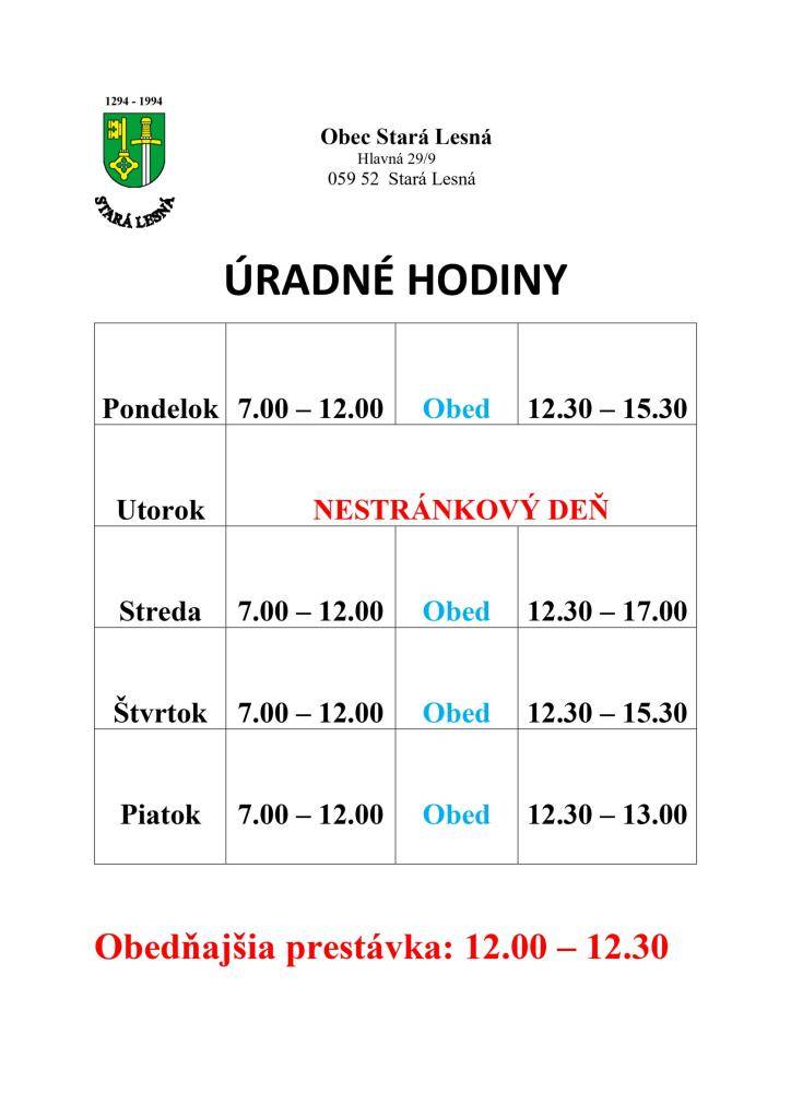 Od 01.02.2025 je na Obecnom úrade zmena úradných hodí