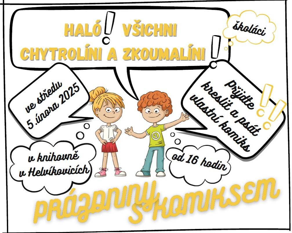 Knihovna v Helvíkovicích zve na kreslení a psaní vlastního komiksu ve středu 5.února 2025 od 16 h.
