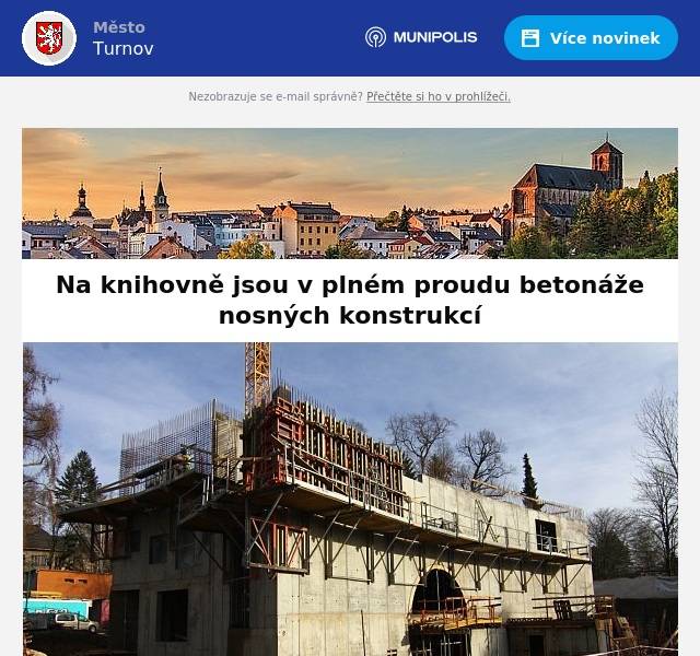 Milí Turnováci, přinášíme pravidelný přehled zpráv za uplynulý týden.  Ocenění nejlepších orientačních běžců V pátek 24. ledna 2025 se konala tradiční oddílová výroční schůze Oddílu orientačního běhu TJ Turnov. Na programu bylo hodnocení uplynulé sezony, ocenění nejlepších sportovců oddílu i plány v roce 2025. Odstartovala třetí dekáda Soutěže Karla Hubáčka Oslava poctivého stavařství a kreativní architektury. I to by měla reprezentovat Soutěž Karla Hubáčka, která právě sbírá přihlášky do ročníku 2025. Vloni se stala turnovská Ulička řemesel vítězem kategorie Krajina a veřejný prostor! Soutěž školáků s projektem Kraje pro bezpečný internet Až do konce února 2025 mají žáci a studenti základních i středních škol po celé České republice jedinečnou příležitost zapojit se do soutěžního kvízu v rámci projektu Kraje pro bezpečný internet. Poplatky v roce 2025 Opět zveřejňujeme informace odboru finančního. Splatnost poplatku ze psů je do 31. března 2025.  Poplatek za svoz komunálního odpadu v roce 2025 činí 840 Kč/osoba/rok. Veškeré detaily k platbám najdete v textech níže. Do knihovny ve Skálově ulici byla osazena schodiště Včera proběhl na staveništi turnovské knihovny další kontrolní den, betonáž nosných konstrukcí je v plném proudu. Hrubá stavba je hotová zhruba ze 3/5, nyní jsou kompletně dokončené stěny 2.NP a začíná se zhotovovat strop nad tímto podlažím. Tvoříme Turnov – ročník 2025 startuje! Participativní rozpočet Tvoříme Turnov 2025 je tady! Seznamte se s pravidly a harmonogramem, a přijďte s vaším nápadem na vylepšení veřejného prostoru města. Celková částka vyhrazená pro vaše projekty je 700 tis. Kč!  Přejeme Vám krásný víkend! Tým turnovské radnice