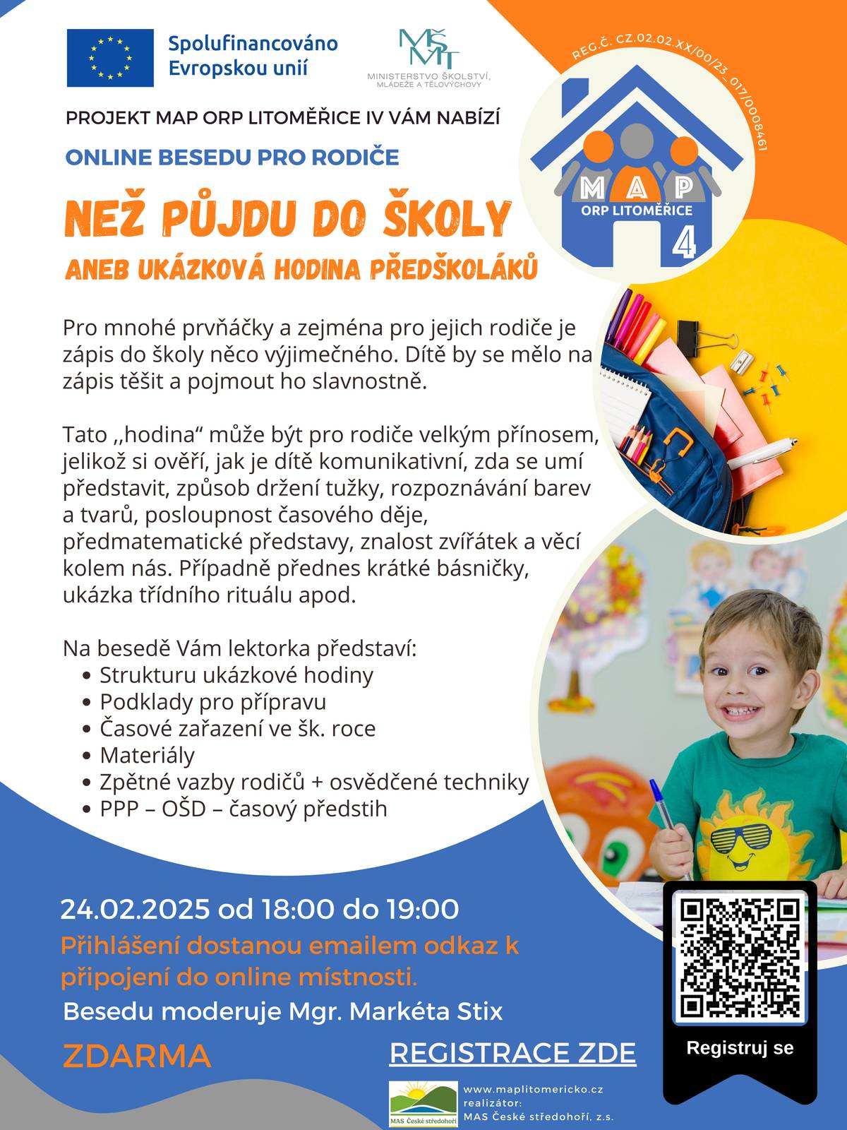 Online beseda pro rodiče "NEŽ PŮJDU DO ŠKOLY ANEB UKÁZKOVÁ HODINA PŘEDŠKOLÁKŮ".