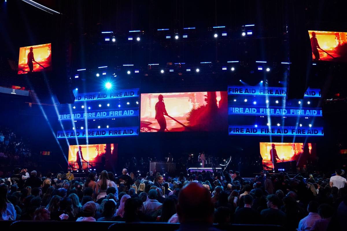 Snímek z benefičního koncertu FireAid v Los Angeles.
