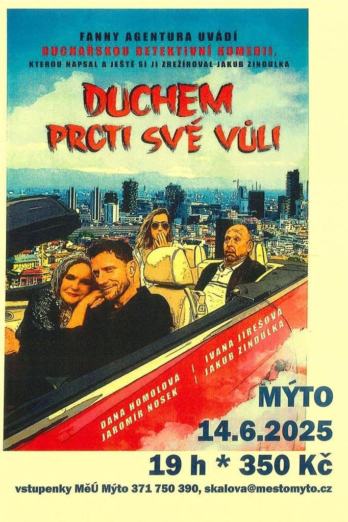 Představení se uskuteční 14. června 2025 v 19 hodin. Přijďte do Mýta a užijte si večer plný zábavy. Vstupenky lze zakoupit na MěÚ Mýto nebo přes e-mail skalova@mestomyto.cz. Cena vstupného je 350 Kč.