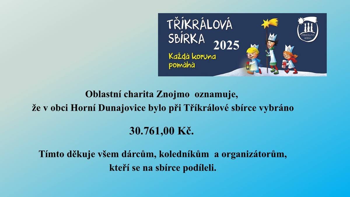 Poděkování Tříkrálová sbírka 2025