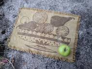 Železitý roztok má v souvislosti s přírodním barvením široké využití. Můžete modifikovat barvu celé látky, ponořit jen její část, takzvaně ji "dipnout", namočit jen část poskládané látky a vytvořit tím obrazce dvou odstínů či přímo roztokem na látku kreslit vlastní motivy. Tak jako na fotce...