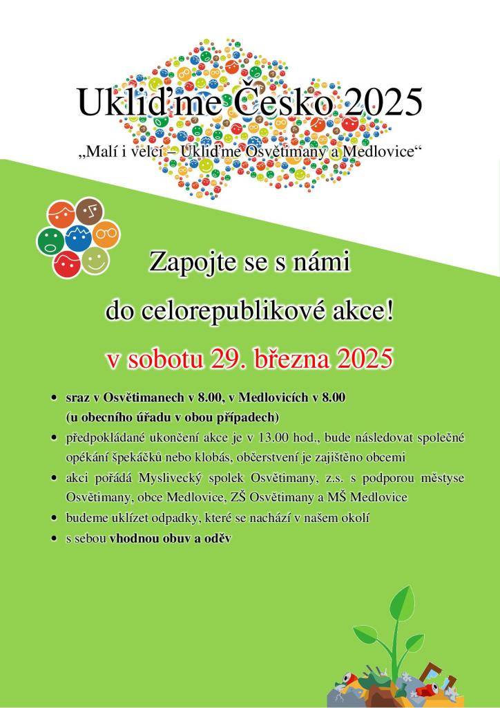 V sobotu 29. března 2025, sraz v 8:00 v Medlovicích u OÚ.