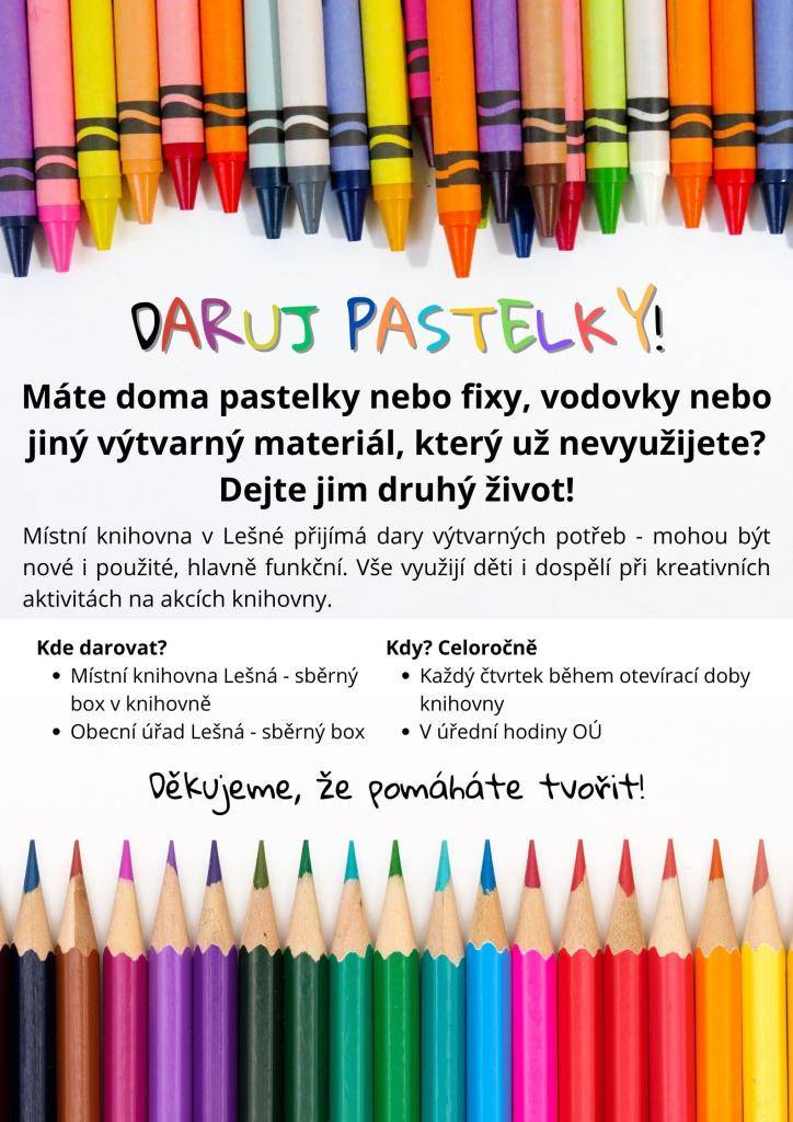 Místní knihovna v Lešné přijímá dary výtvarných potřeb