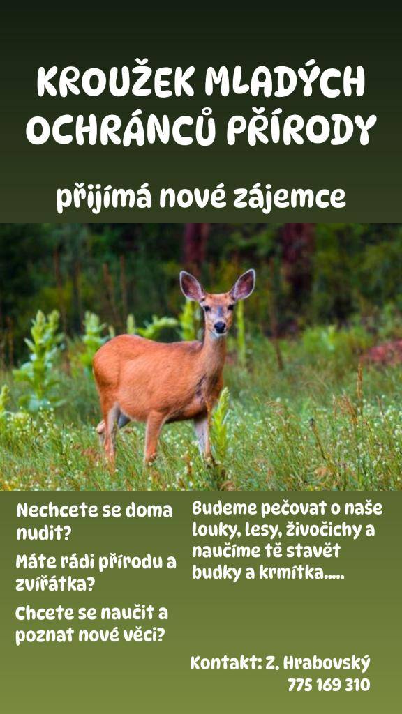 Kroužek mladých ochránců přírody přijímá nové zájemce! Naučte se pečovat o přírodu, poznávat zvířata a budovat krmítka. Získejte nové zkušenosti a poznávejte přírodu s námi!