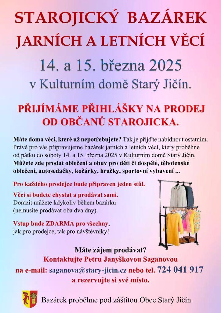 Starojický bazárek jarních a letních věcí  Rezervace místa pro prodej - P. Janyškové Saganové