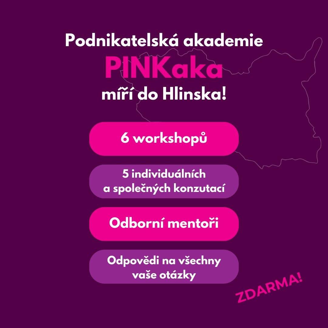 Ještě váháte? ⏳ PINKaka – Akademie podnikání v Hlinsku startuje už ve středu 13. února a stále máte šanci se zapojit! Čeká vás intenzivní 11týdenní program s podnikatelskými workshopy a konzultacemi, které vám pomohou rozjet nebo posílit vaše podnikání. A to úplně zdarma! Nečekejte déle a registrujte se na www.p-pink.cz/pinkaka.  Splňte si svůj podnikatelský sen přímo u nás v Hlinsku.
