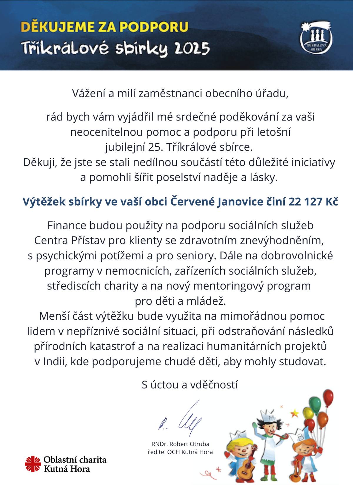 Poděkování za Tříkrálovou sbírku
