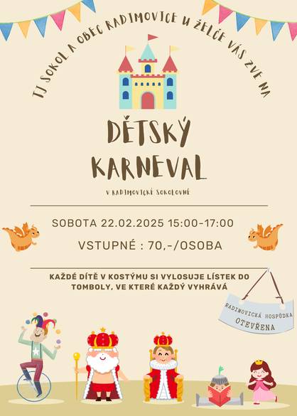 Zveme všechny děti, rodiče a prarodiče na DĚTSKÝ KARNEVAL.