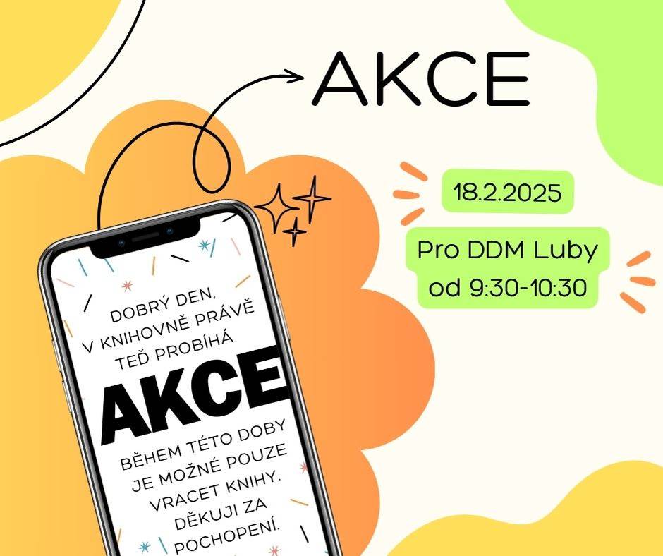 Dne 18.2.2025 od 9:30-10:30 proběhne akce pro Děti z družiny, v rámci Jarních prázdnin. Téma Město Luby.