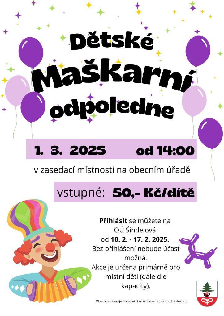 V sobotu 1.3.2025 od 14:00 hodin v zasedací místnosti OÚ Šindelová