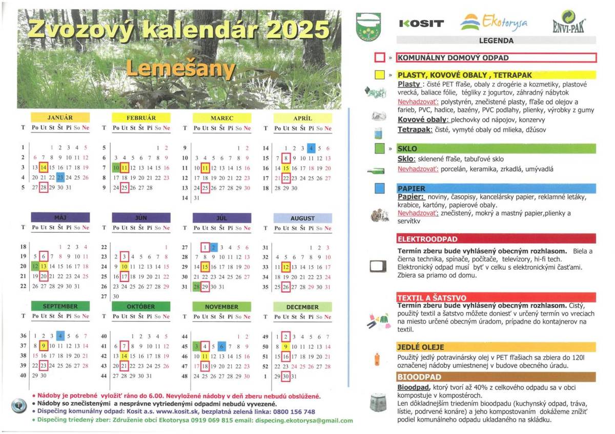 Zvozový kalendár 2025