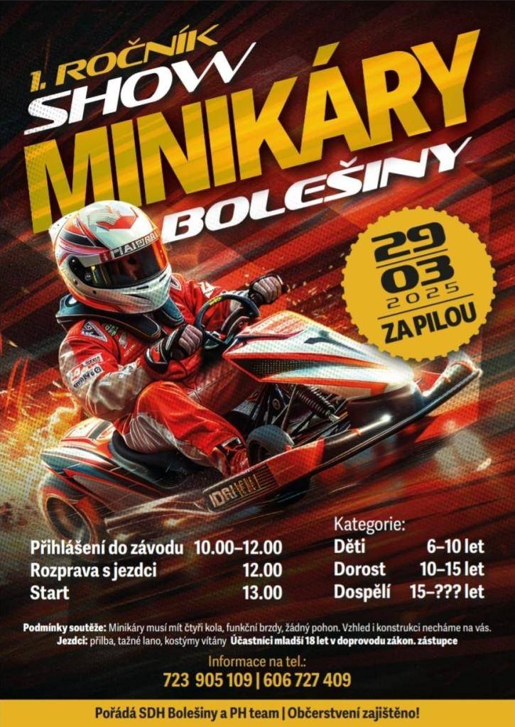 SDH Bolešiny a PH team zvou na 1. Show minikáry Bolešiny, podrobnosti v letáčku.