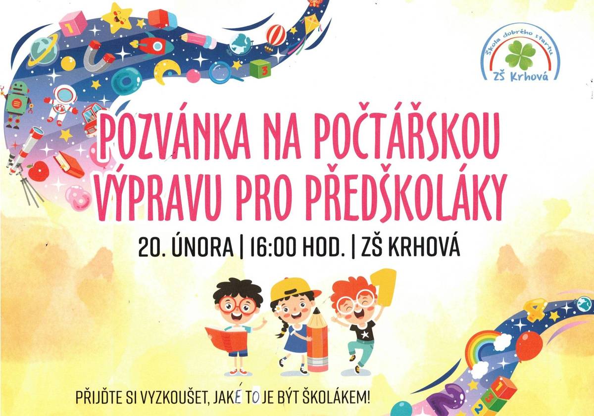 ZŠ Krhová zve na Počtářskou výpravu pro předškoláky ve čtvrtek 20. února od 16. 00 hodin.