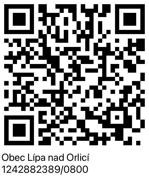 Možnost platby přes QR kód. Do VS prosím napište číslo popisné, případně do poznámky popis platby.